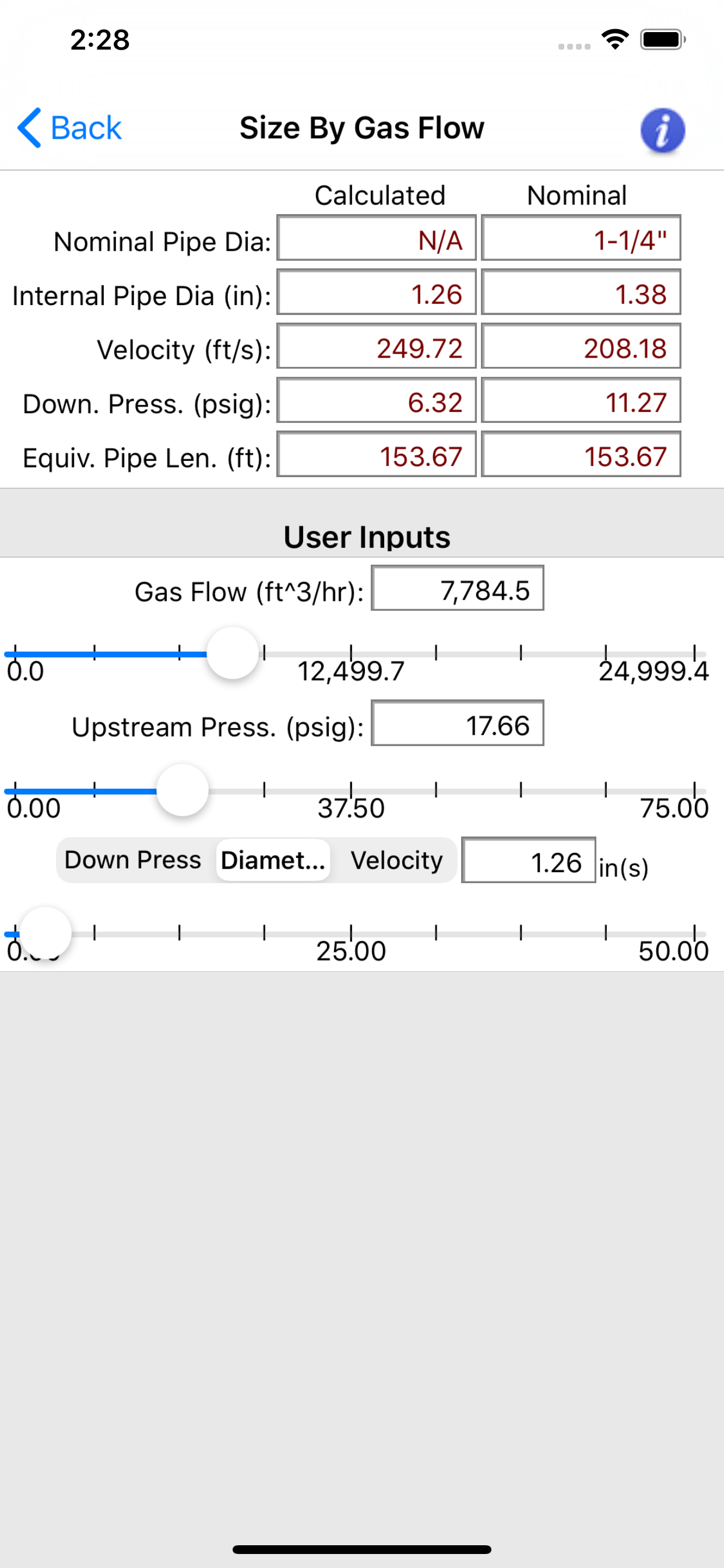 HVAC Pipe Sizer Gas High App