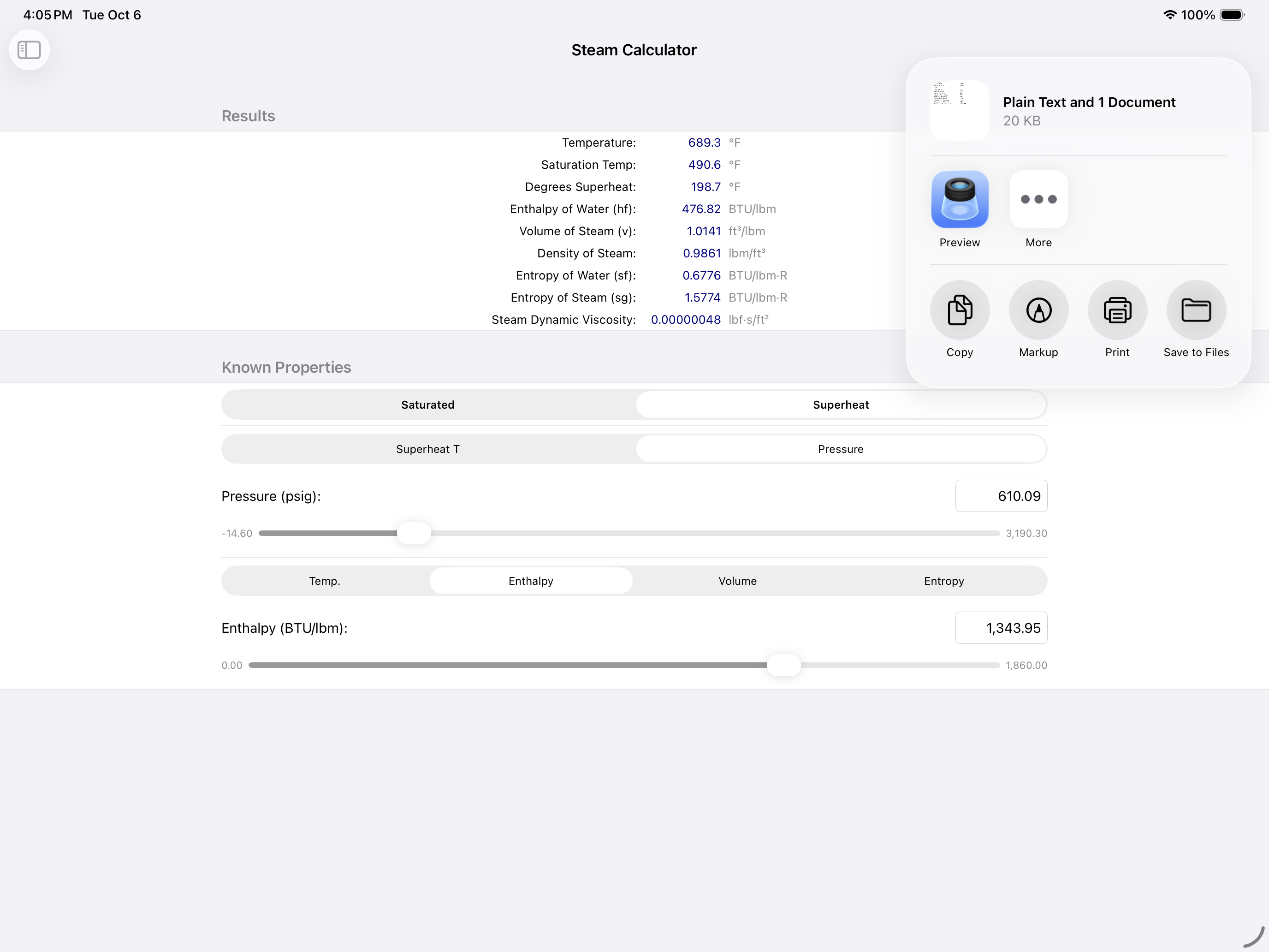 Steam Tables App